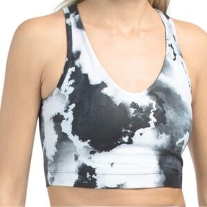 Sage Collective Sports Bra Cloud Dye Longline- black/gray/white marble Sz M